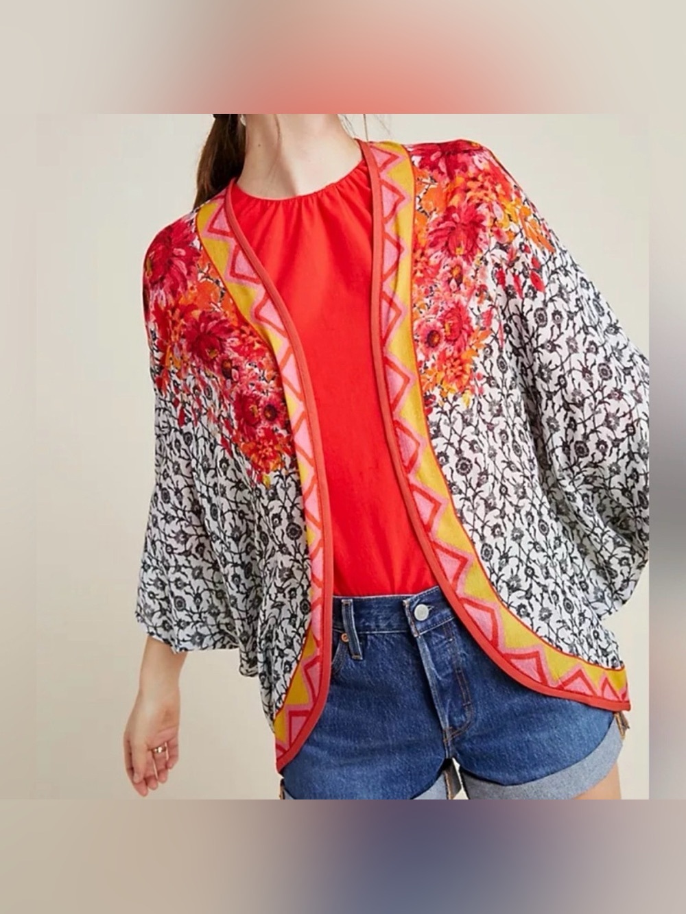 Anthropologie x Blank London Kellen Cocoon Open Kimono Floral One Size